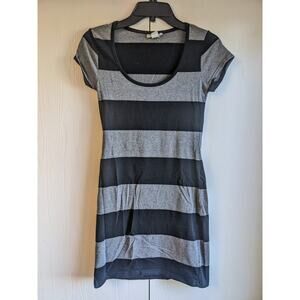 Derek Heart Women's Black Gray Striped Short Sleeve Round Sleeve Dress Size S